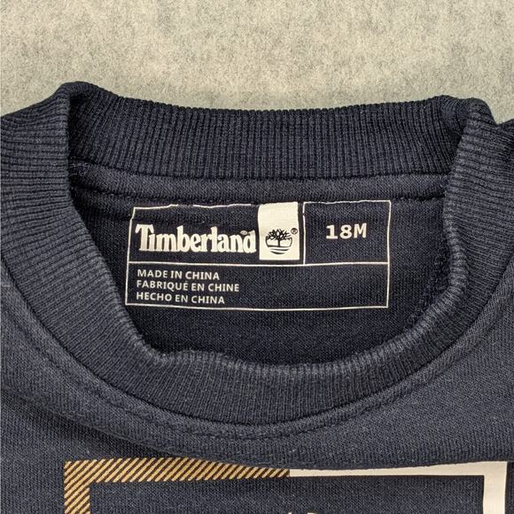 Timberland Baby Boy 18M Navy Blue Logo Sweatshirt Pullover Crew Neck Casual - Picture 4 of 9